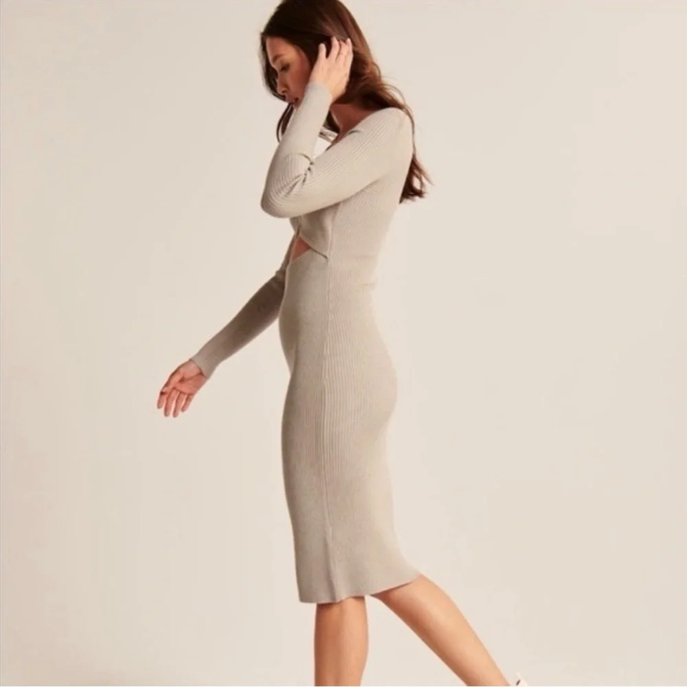 Abercombie cinched front cutout midi sweater dress - tan - Picture 3 of 7